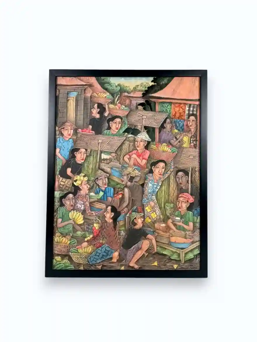 the vibrant traditional ubud market painting storytelling realism women bartering arts of bali