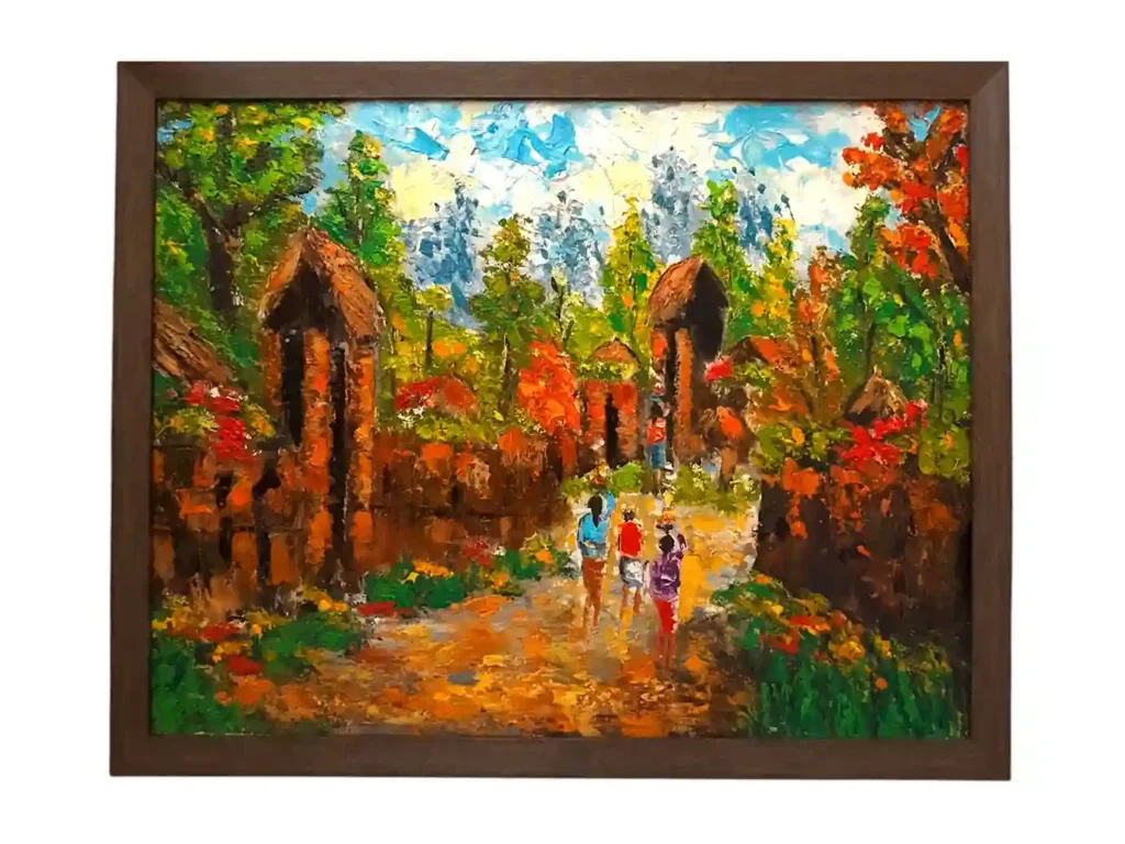 the vibrant balinese village life palette knife painting canvas arts of bali seminyak