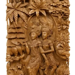 Rama and Shinta in the Sacred Forest Wooden Relief Panel