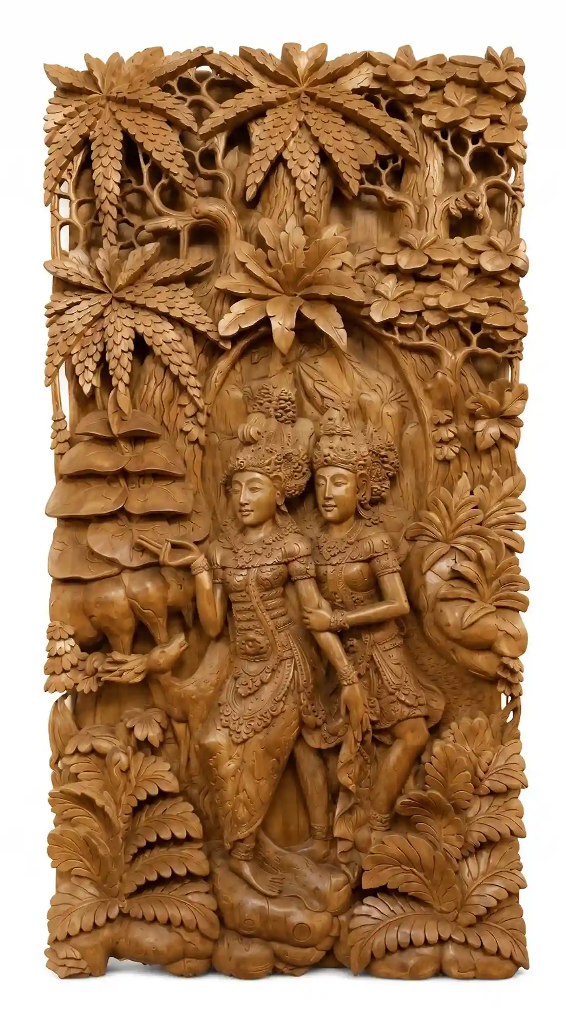 rama and shinta sacred forest wood relief panel ramayana bali 40x70cm arts of bali