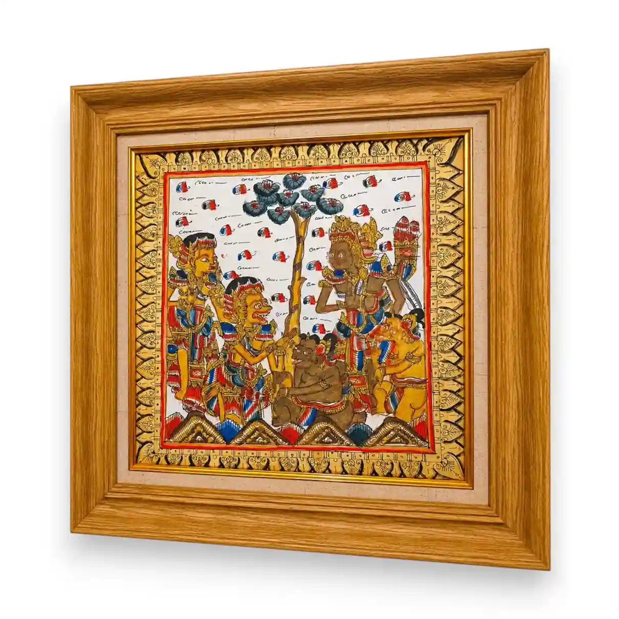 Kamasan painting of the Ramayana epic with gold leaf finishing on canvas, Arts of Bali gallery