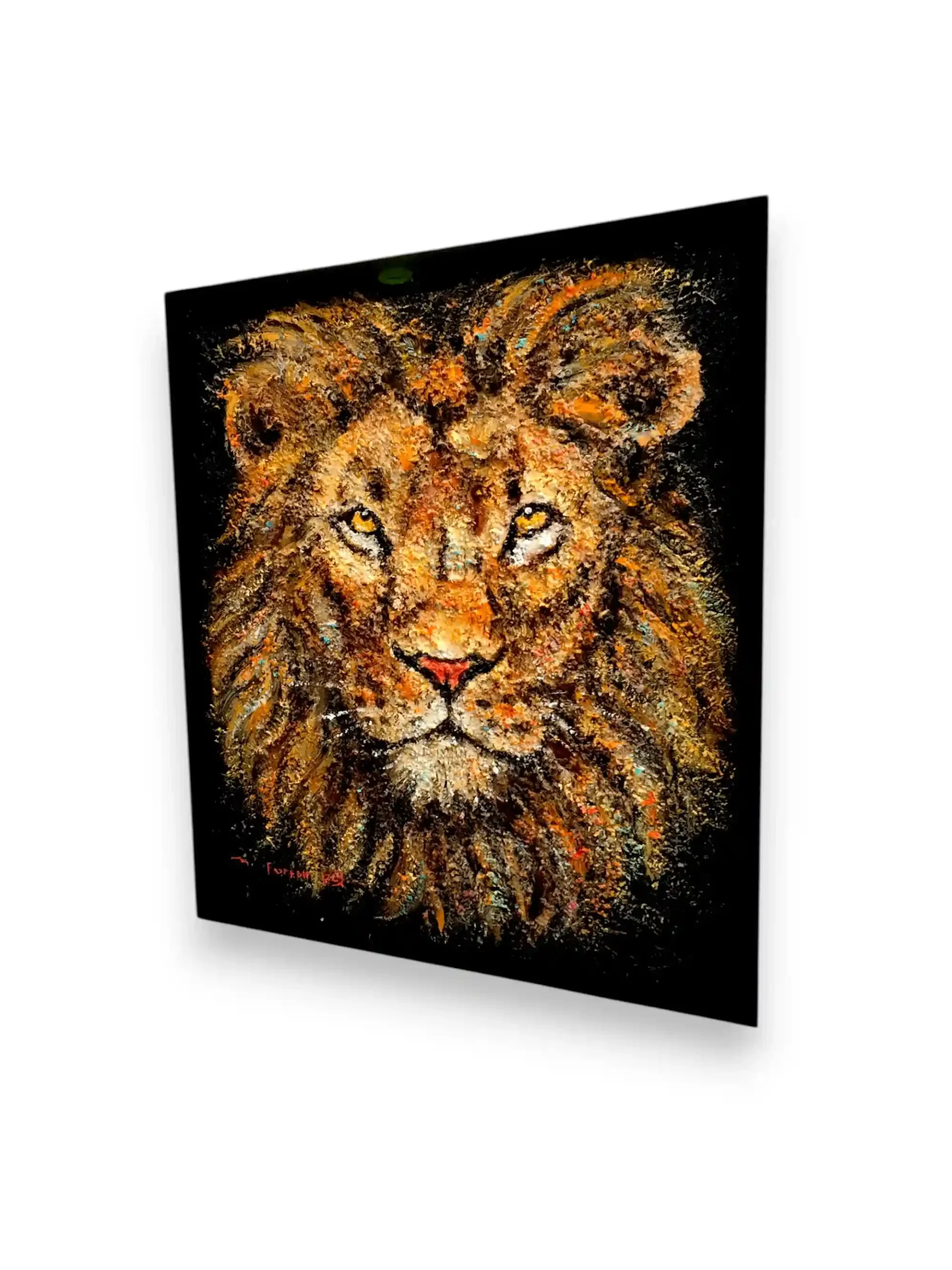 Realistic wild lion hand-painted in acrylic with a three-dimensional sand texture finish at Arts of Bali