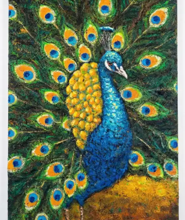 majestic-peacock-with-open-feathers-textured-painting-colorful-exotic-art