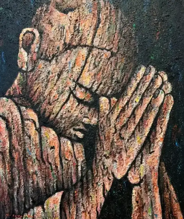 spiritual-praying-monk-textured-painting-peaceful-zen-wall-decor